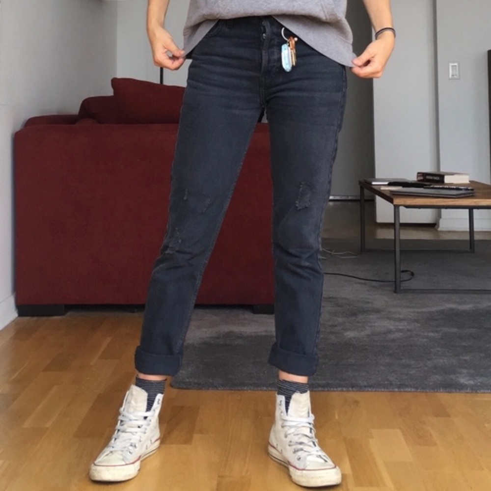 Re/Done High Rise Ankle Crop jean, washed black